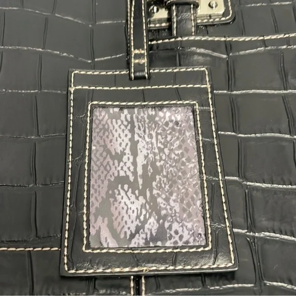 Wilsons Black Leather Travel Tote Snake Embossed Tag Adjustable Straps EUC - Picture 5 of 14